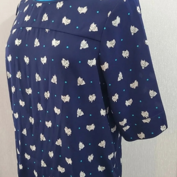 Poem by Oliver Bonas Dog Spotty polka dot Blouse Top Size 10 uk Navy Blue White - Picture 5 of 7